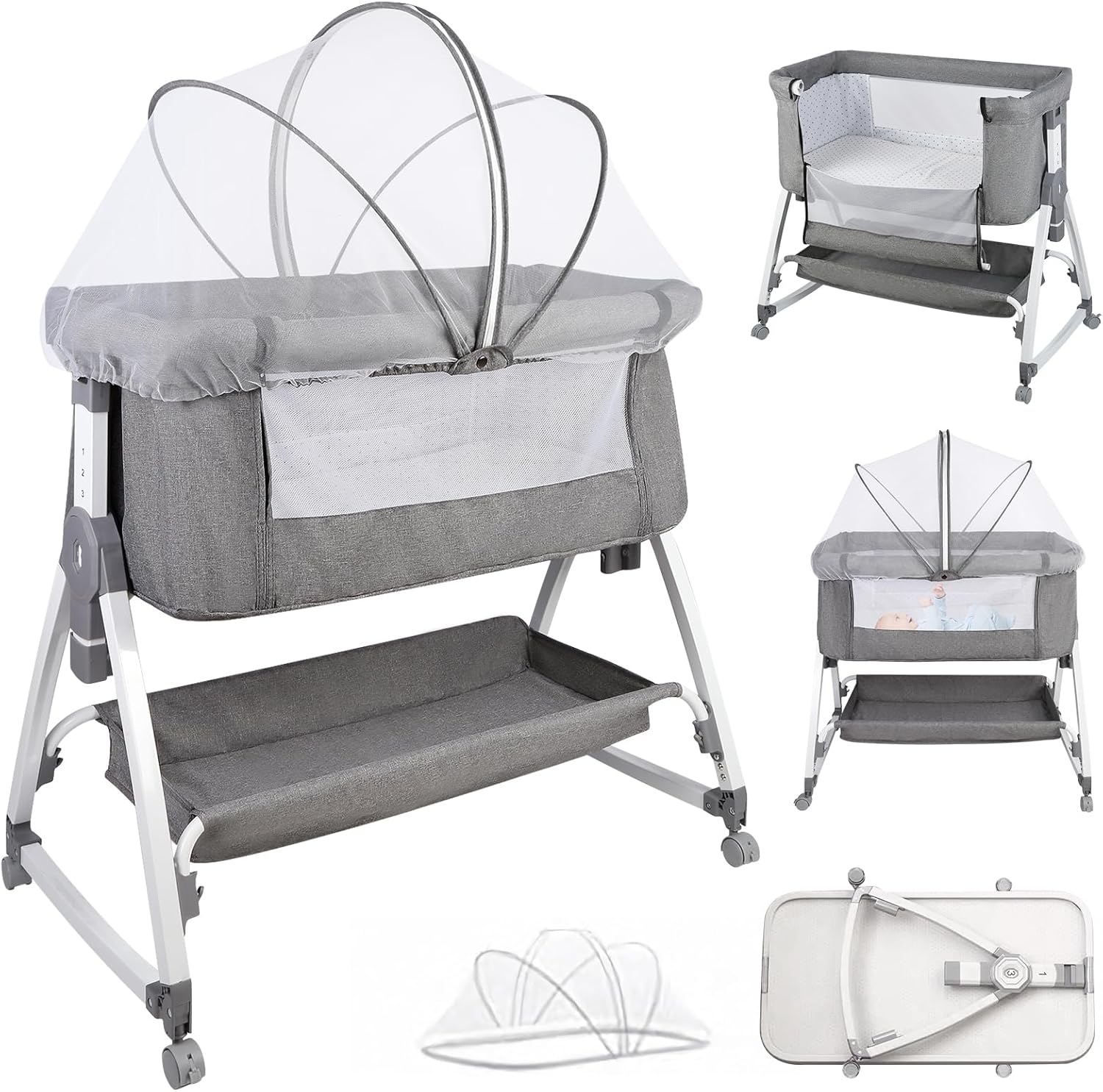 Berceau cododo bascule 113*66*84 Cm-gris 113*66*84 Cm-gris-