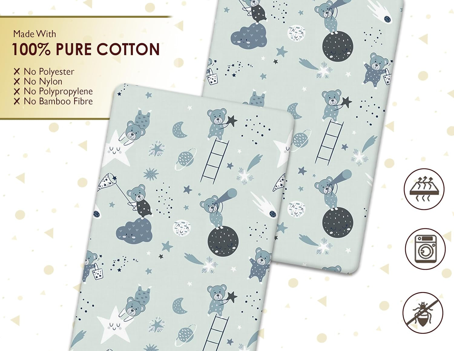 Drap housse cododo 50 x 85 Pack of 2 (85 x 51 cm) / Teddy Gris et Lune Pack of 2 (85 x 51 cm) / Teddy Gris et Lune-