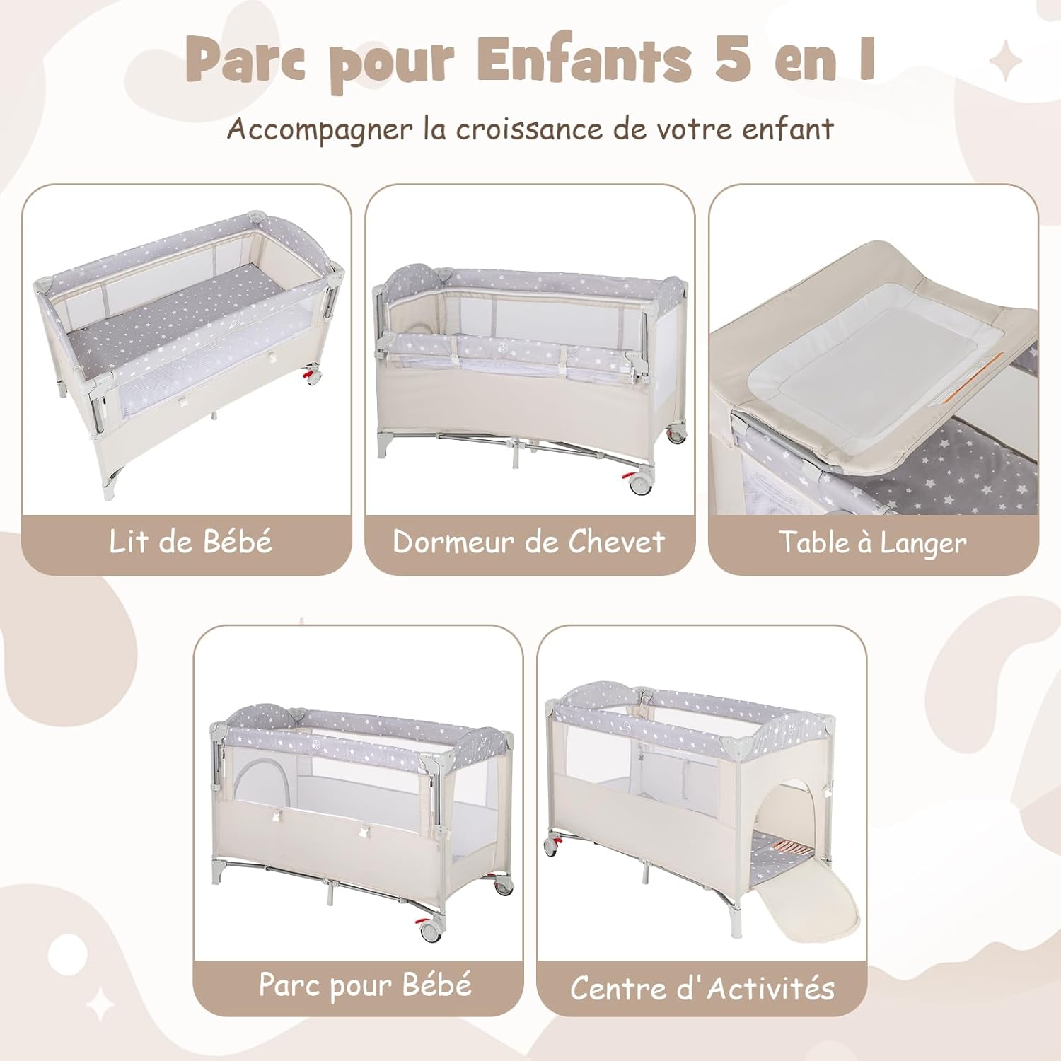 Lit cododo facilement transportable Beige Gris Beige-Gris-
