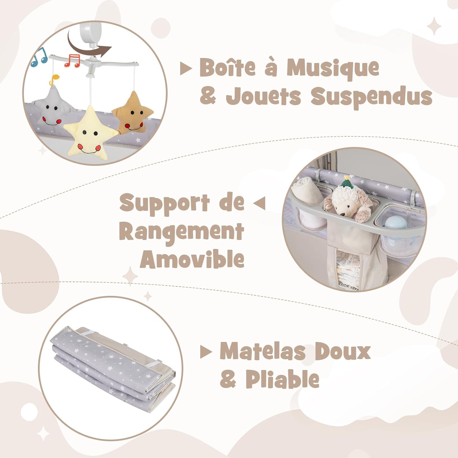 Lit cododo facilement transportable Beige Gris Beige-Gris-