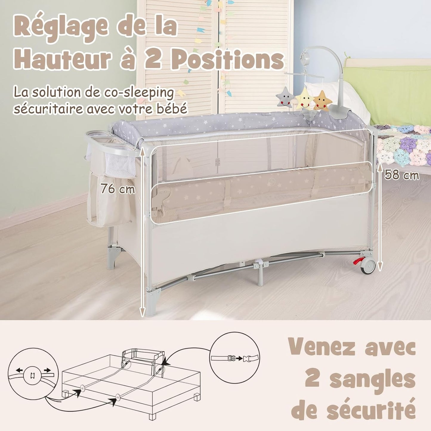 Lit cododo facilement transportable Beige Gris Beige-Gris-