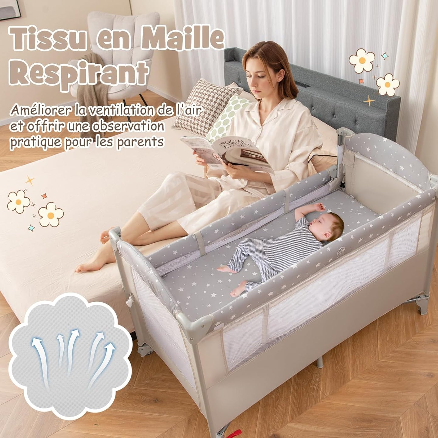 Lit cododo facilement transportable Beige Gris Beige-Gris-