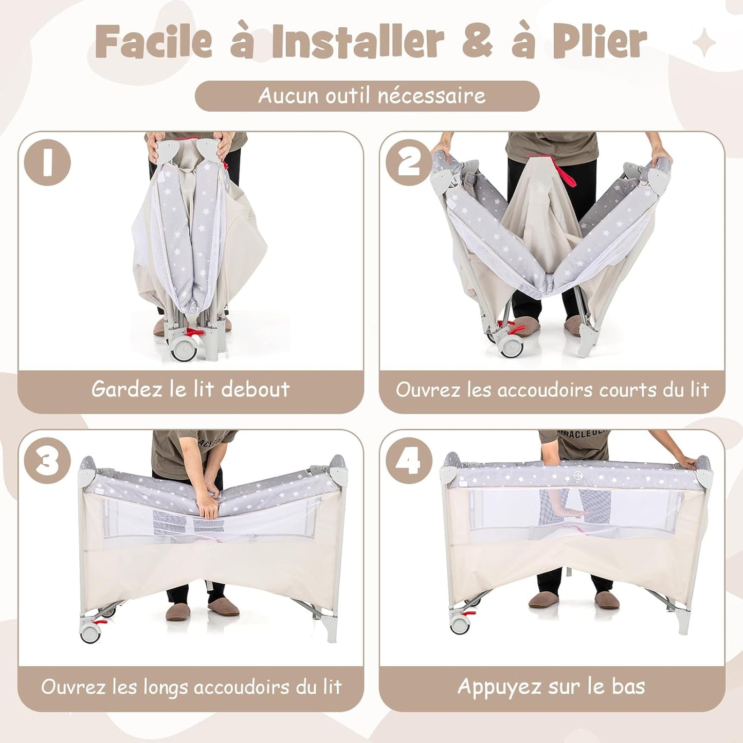 Lit cododo facilement transportable Beige Gris Beige-Gris-